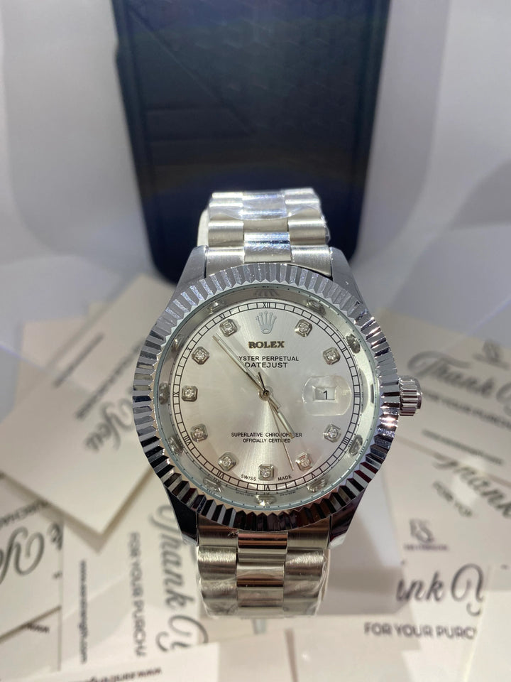 Rolex Oyster Perpetual Datejust – White Dial with Silver Diamond - EarStrength